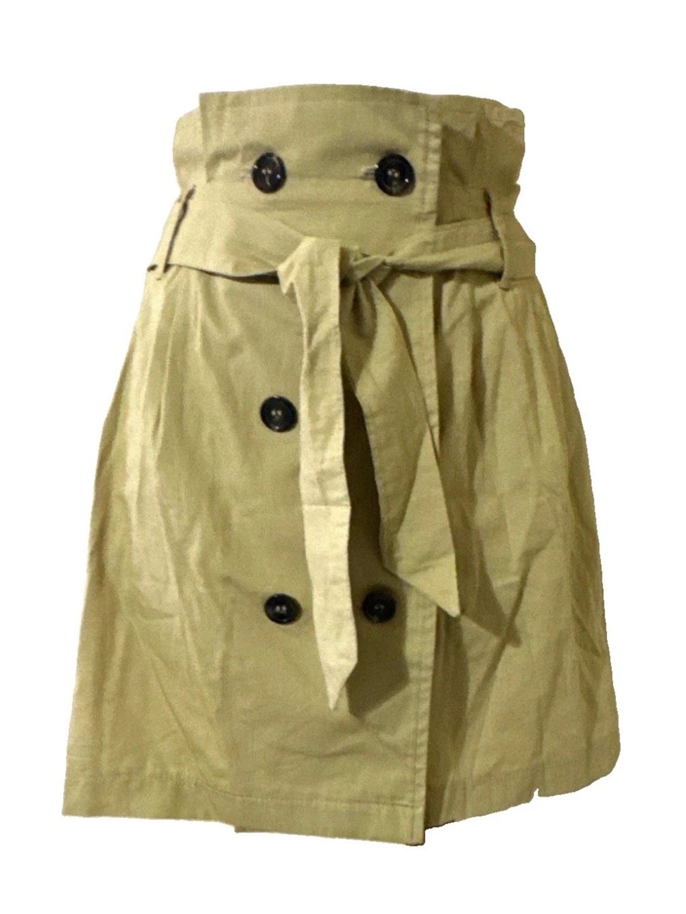 High Street Solid Beige Wrap Mini Skirt High Rise Button Tie Cotton Canvas M
